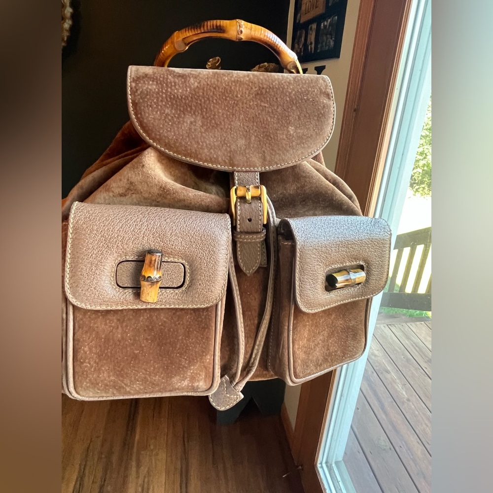 Vintage Gucci Brown Suede and bamboo backpack